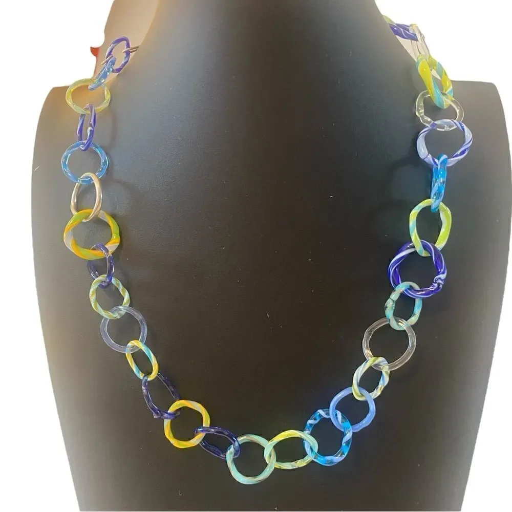 Beautiful One of a Kind Hand Blown Glass Bead Necklace.